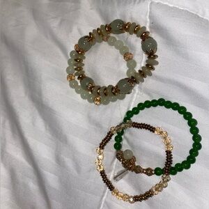 Elegant Green and Gold Beaded Bracelet Set